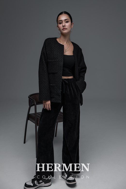 Unisex 燈芯絨坑條休閒寬褲