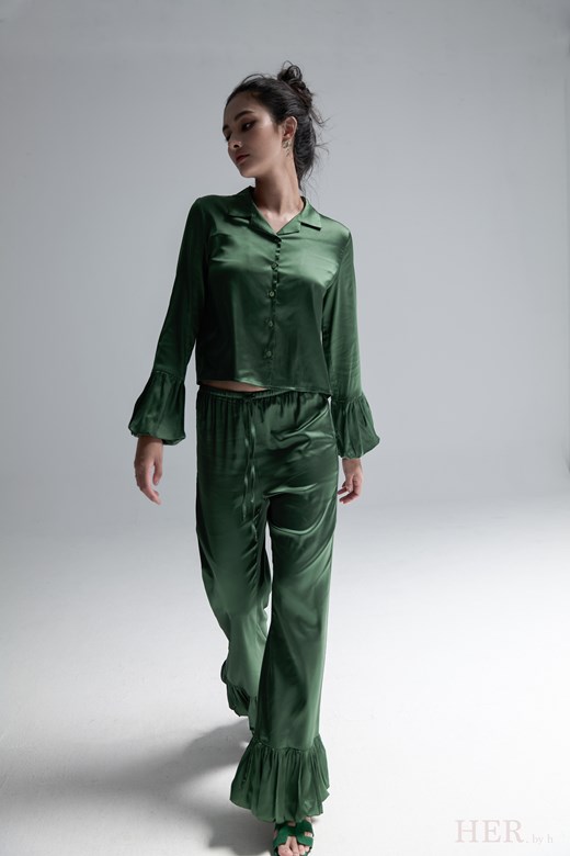 緞光荷葉套裝-長褲