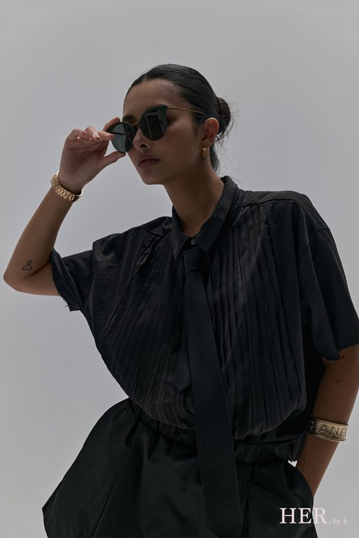 Pleated Oversized Short Sleeve Shirt