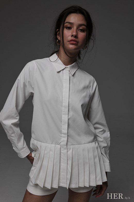 百褶光影襯衫短洋裝