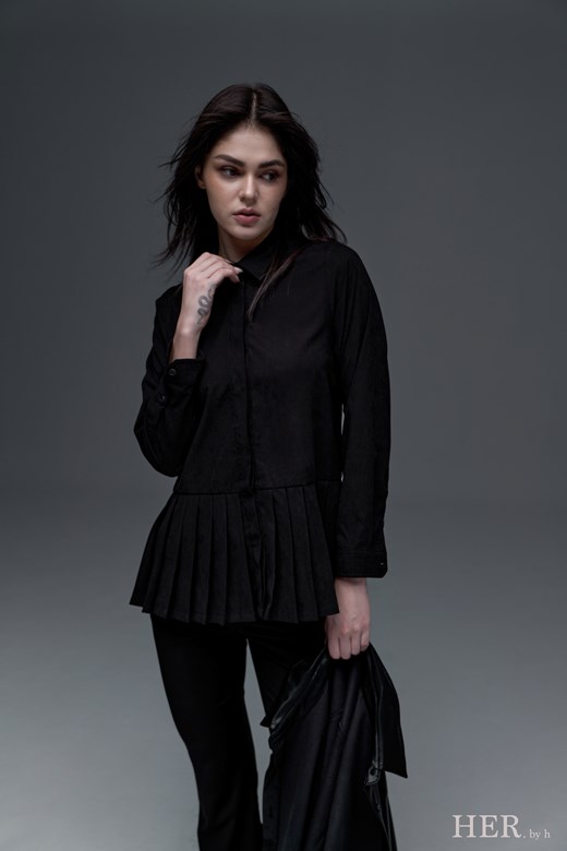 百褶光影襯衫短洋裝