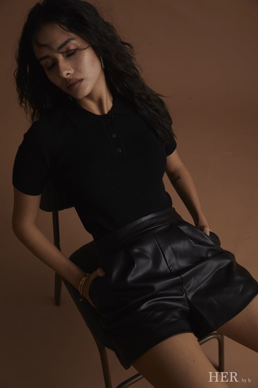 Pleat-Detail Leather Shorts