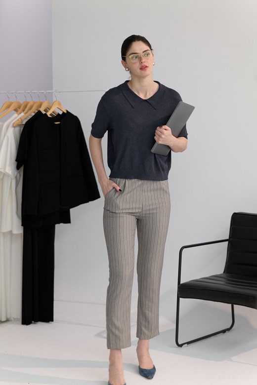 春夏人造絲｜直筒條紋顯瘦西裝褲