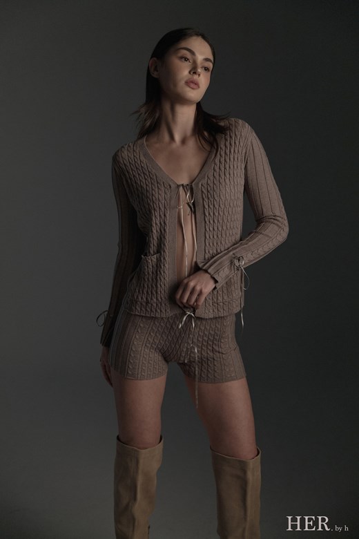 麻花人造絲綁帶針織套裝