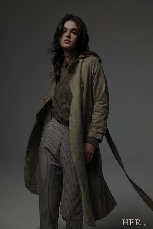 HER Long Belted Trench Coat
