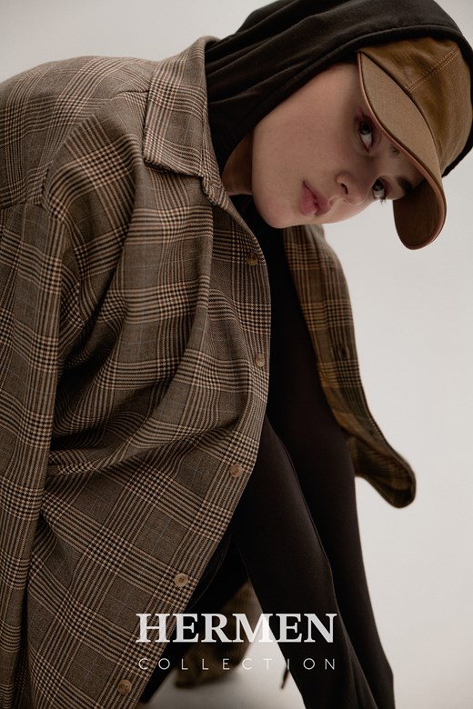 兩穿式中性復古灰棕格紋空氣感襯衫