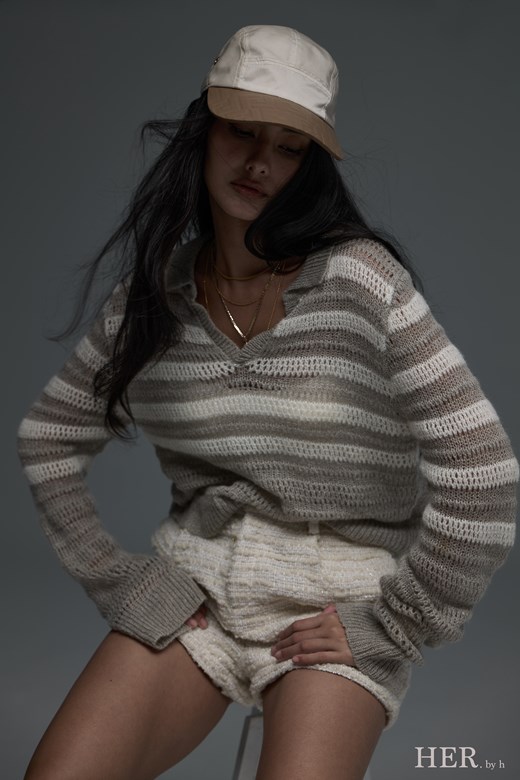 雲灰羊毛針織條紋上衣