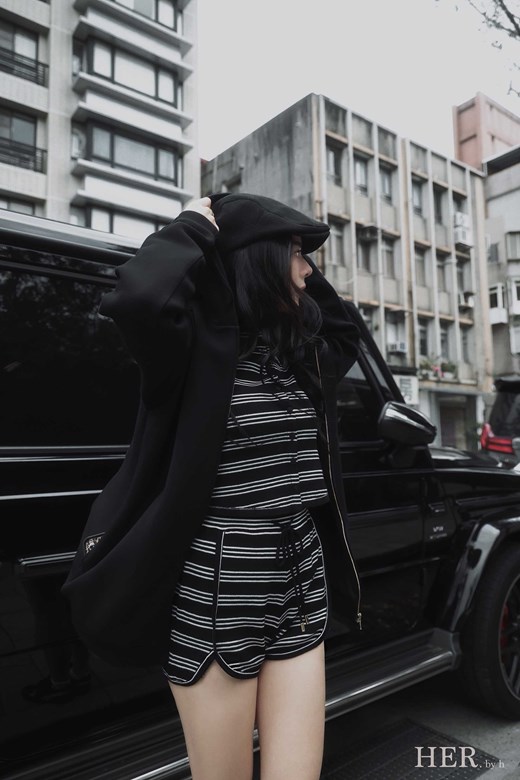 人造絲｜法式黑白條紋套裝