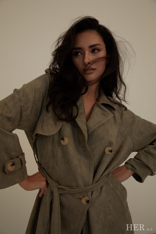 HER Long Belted Trench Coat