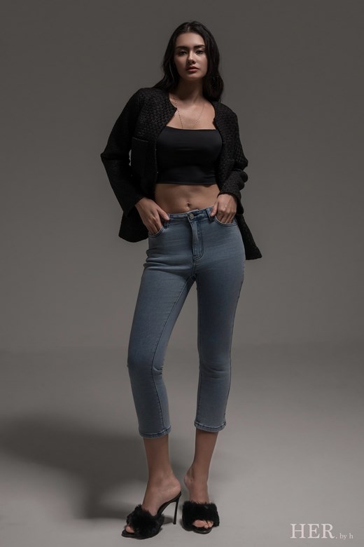 歐美棉質顯瘦牛仔六分褲