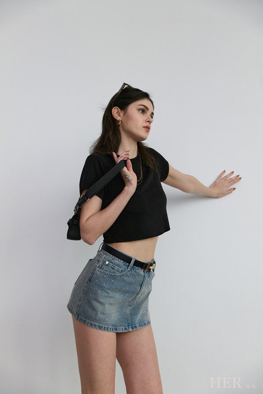 純棉水鑽💎｜刷色丹寧迷你褲裙