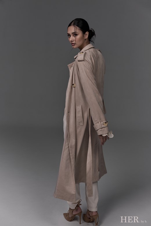 HER Long Belted Trench Coat