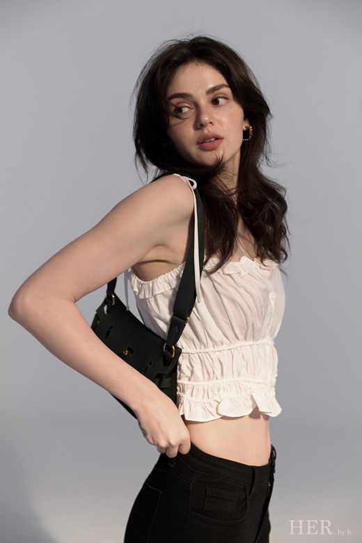 人造絲｜柔紗荷葉多變綁帶短上衣