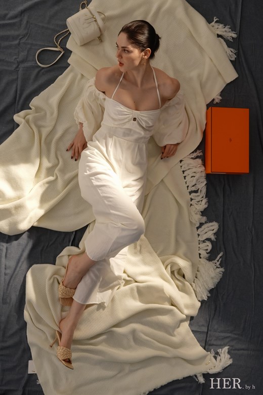 天然棉麻｜浪漫平口露肩連身褲