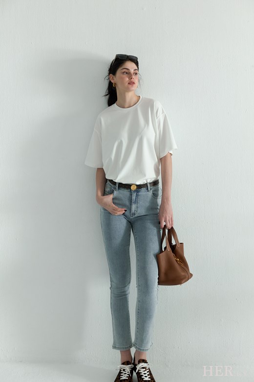 棉質彈性｜水洗淺藍直筒牛仔褲