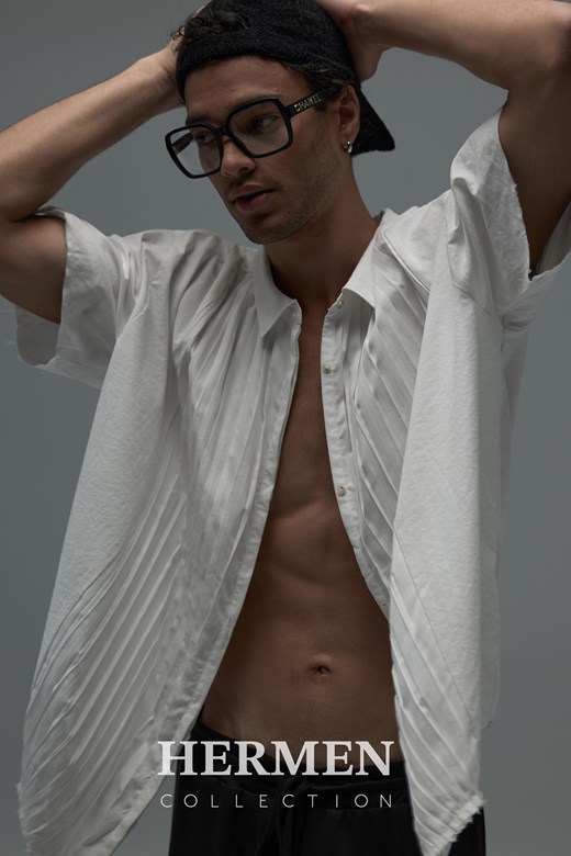 Pleated Oversized Short Sleeve Shirt