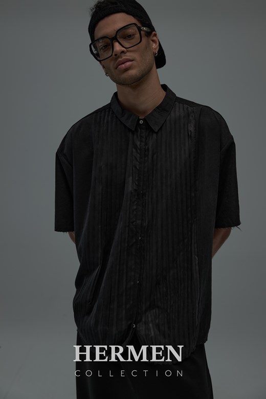 Pleated Oversized Short Sleeve Shirt
