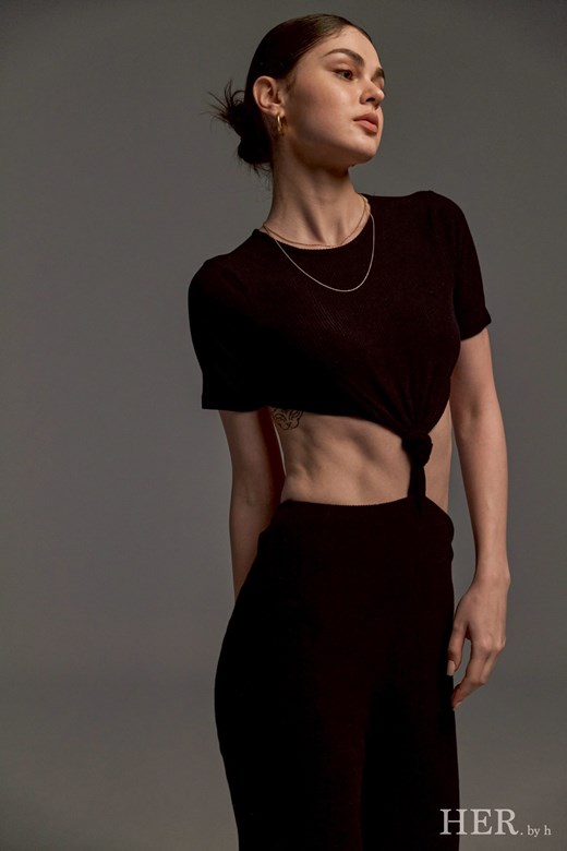 人造絲｜大露背扭結彈性連身褲