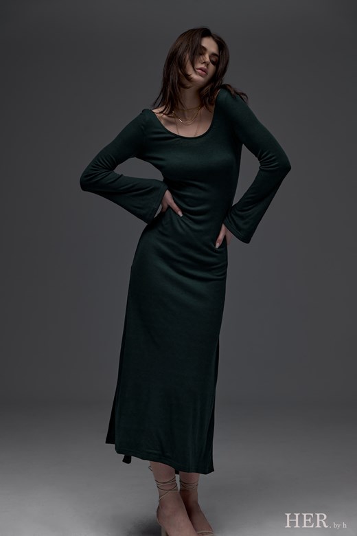 柔垂優雅開衩洋裝