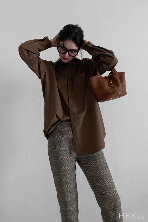 藍棕經典格紋顯瘦西裝褲