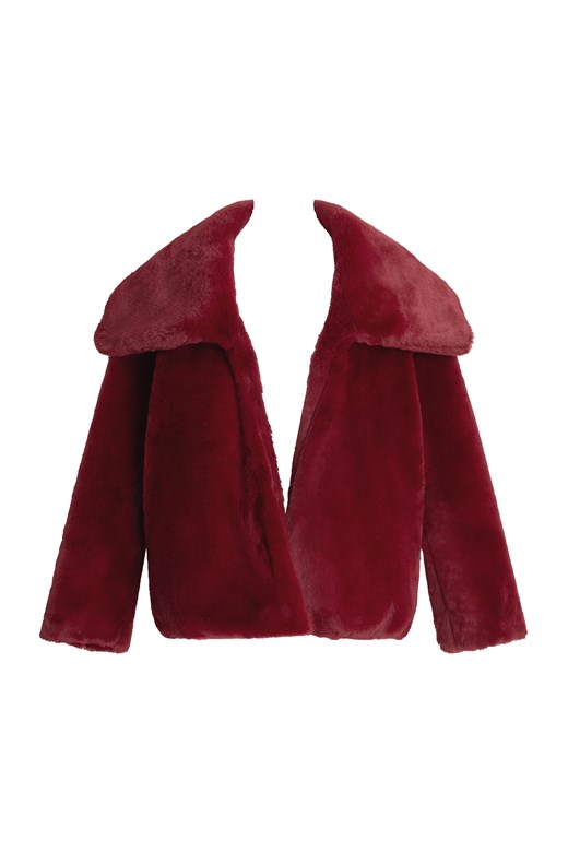 Wide-Collar Faux Fur Jacket