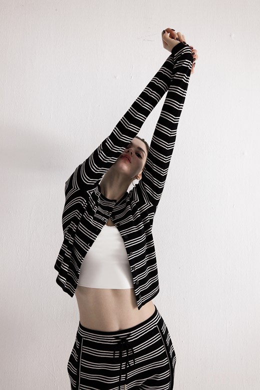 人造絲｜法式黑白條紋套裝