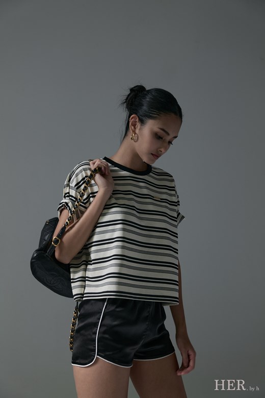 Vintage Striped Oversized Crop Tee