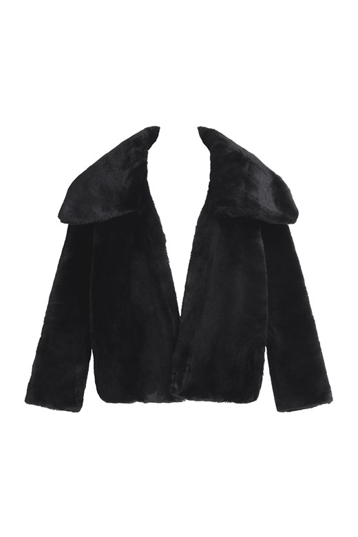 Wide-Collar Faux Fur Jacket