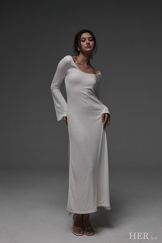 柔垂優雅開衩洋裝