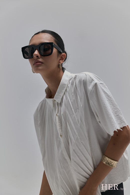 Pleated Oversized Short Sleeve Shirt
