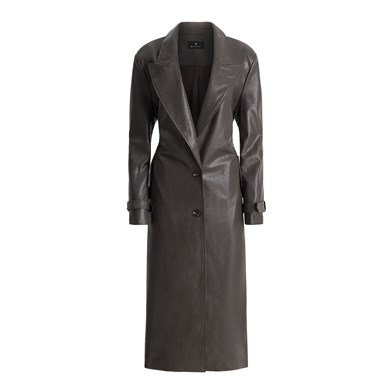 peak lapel leather trench coat