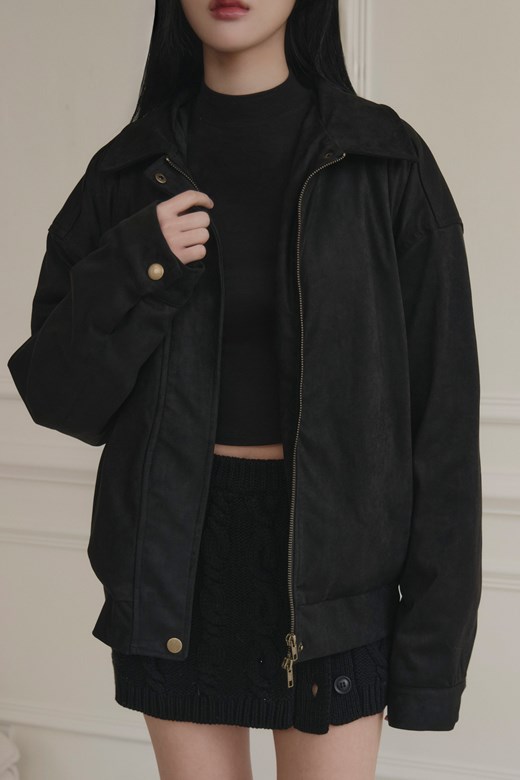 霧感牛皮絨立領夾克外套