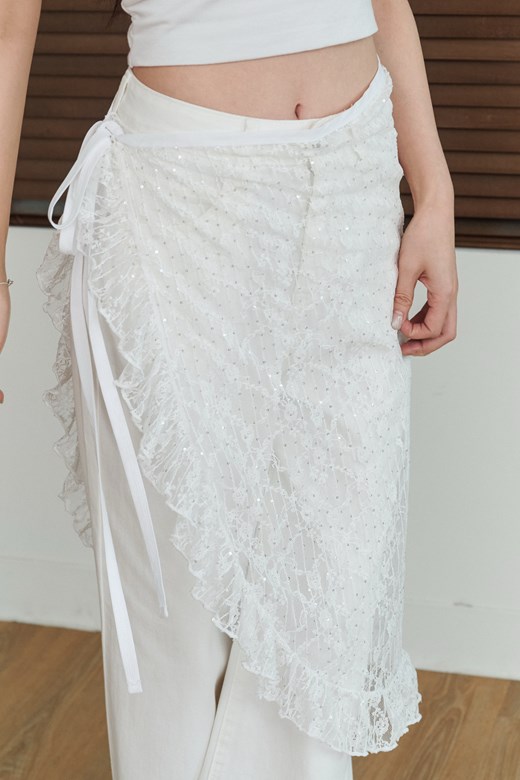 21 不規則層次蕾絲綁帶片裙