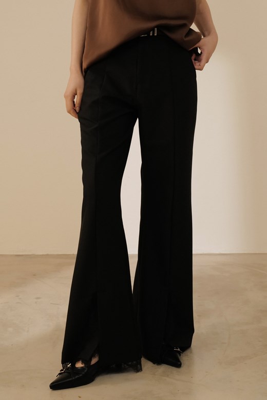 蕾絲開衩微喇叭西裝褲