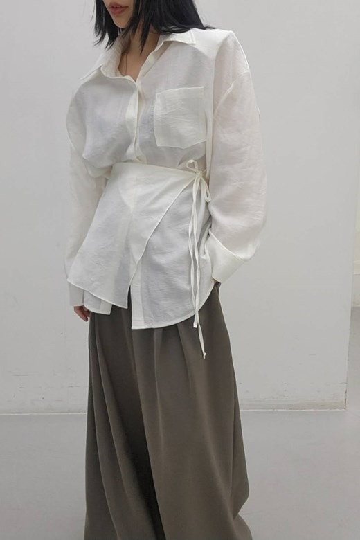 柔霧棉麻綁帶襯衫+造型綁巾組