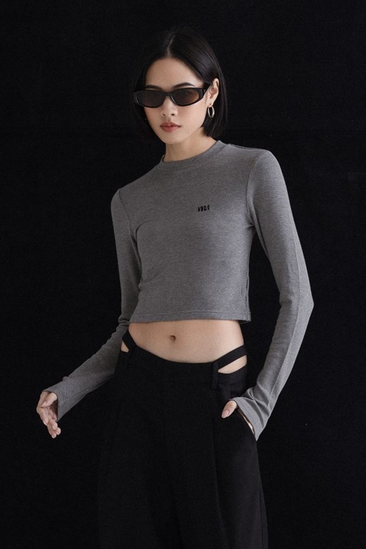 mi刺繡立領長袖上衣