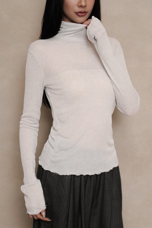 天絲羊毛柔霧波浪高領打底衣