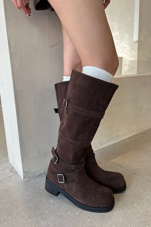 13 雙扣帶霧面刷色騎士長靴