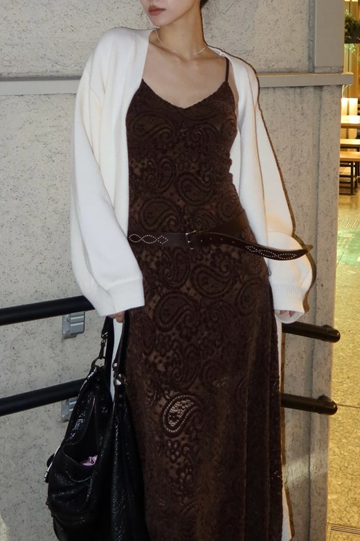 霧絨立體雕花長洋裝