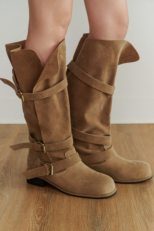 27 麂皮雙扣環長筒靴