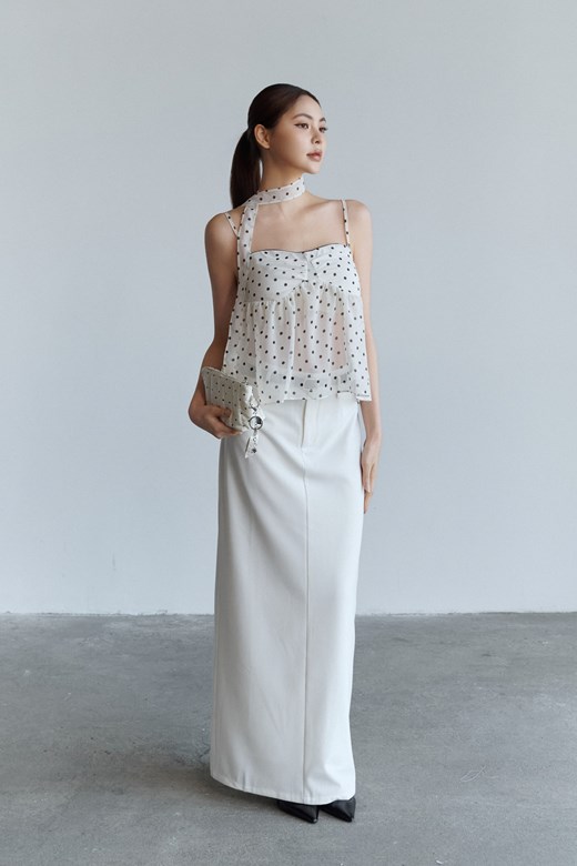 點點透紗細肩上衣(附領巾)