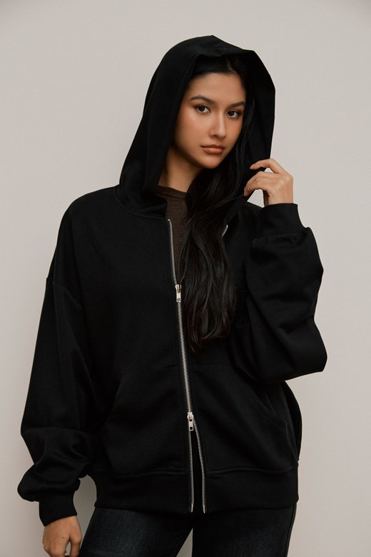 空氣感寬鬆雙拉鍊連帽外套