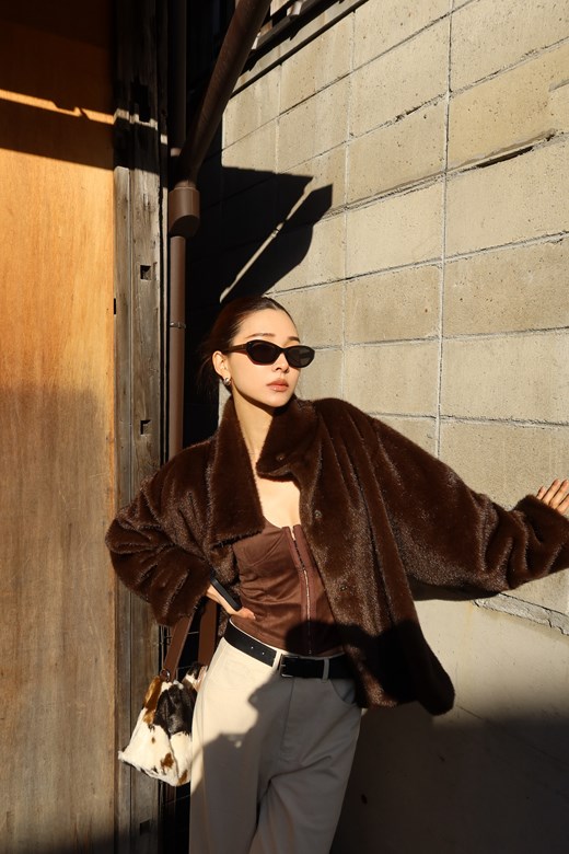 大翻領皮草外套