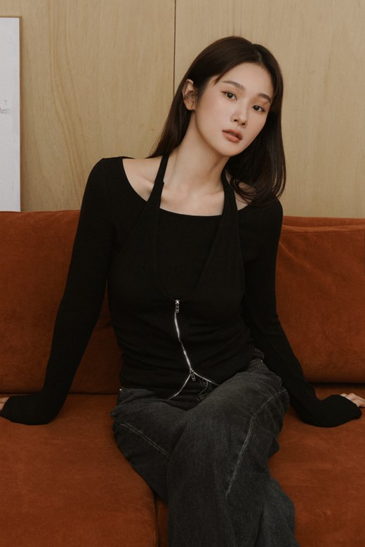 雙拉鍊造型長袖上衣