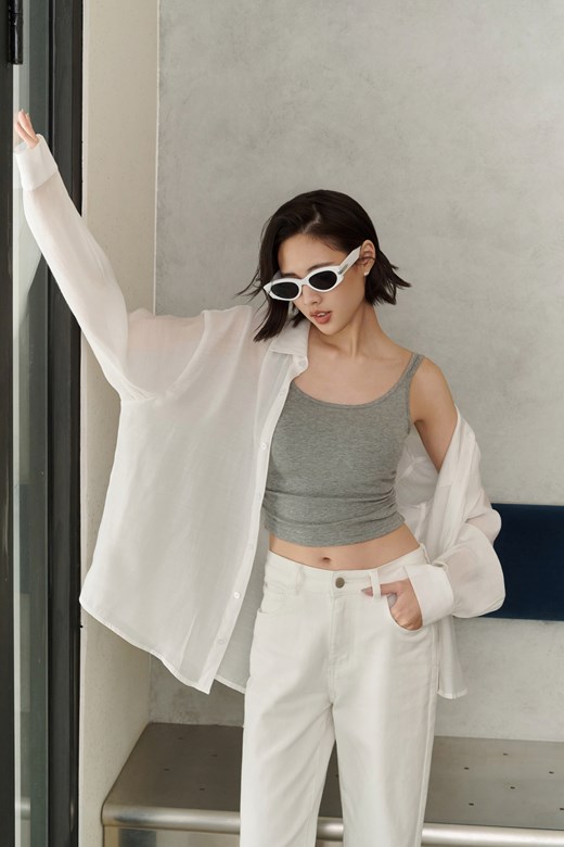 雙肩帶側抓皺BRA TOP