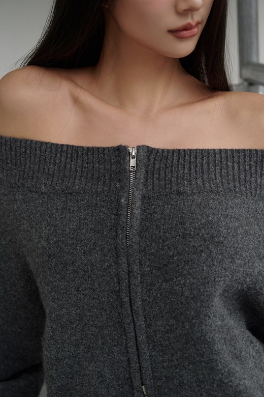 mi雙拉鍊一字領毛衣