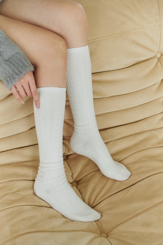 針織麻花素面長襪