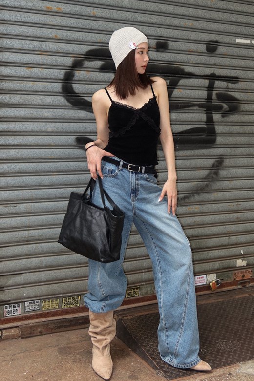 刷色百搭牛仔寬褲