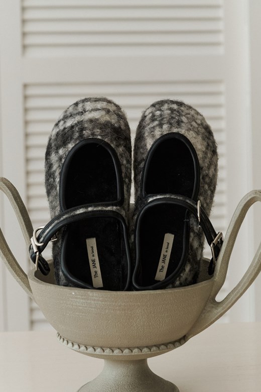 格紋QQ毛平底鞋