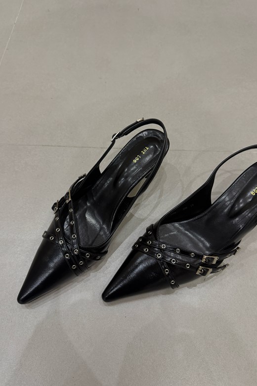 24 繞帶金屬孔洞尖頭後空低跟鞋(版型偏小)